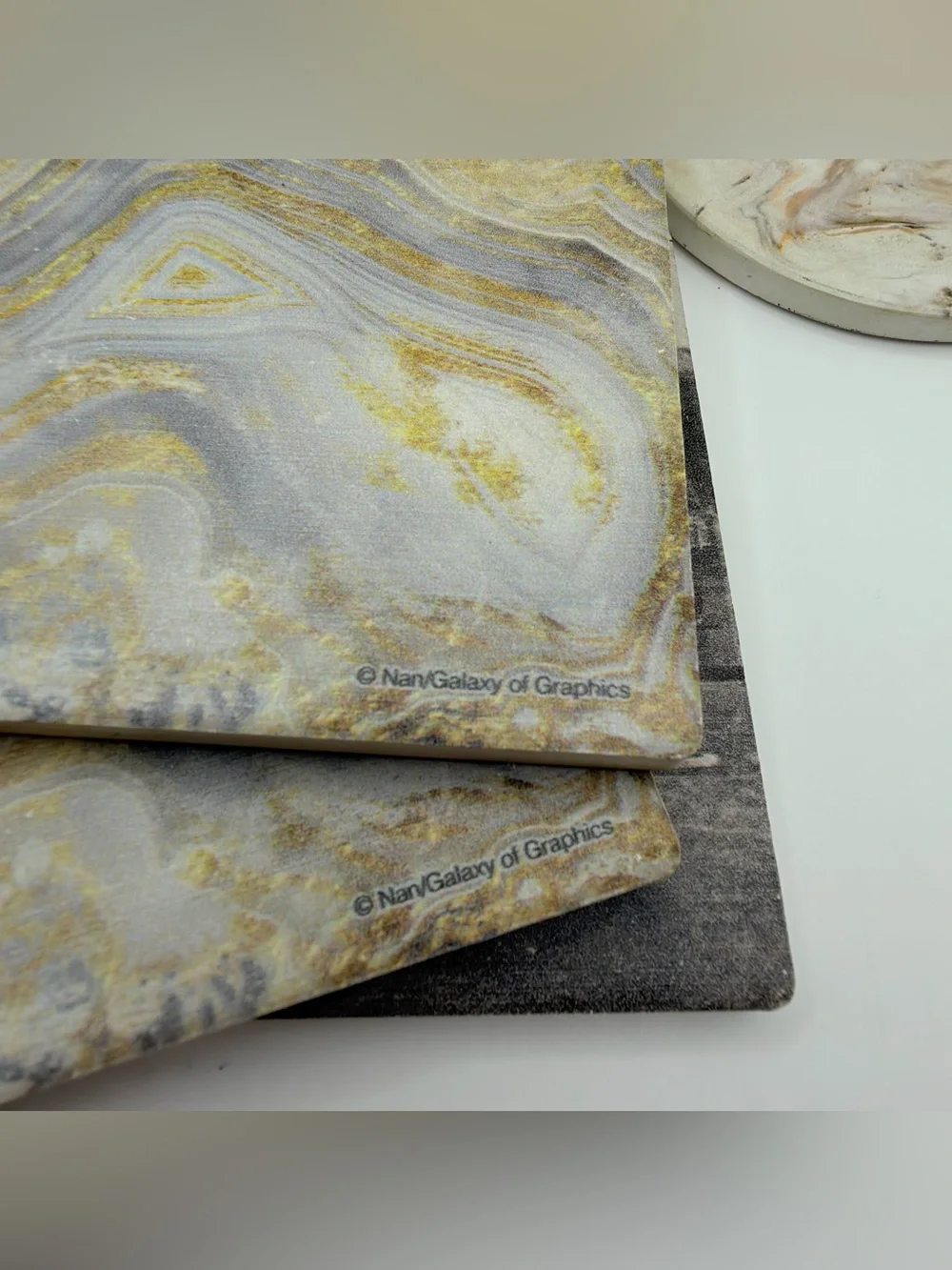 Marble Swirl Stone Coaster Set with Gold Accents
